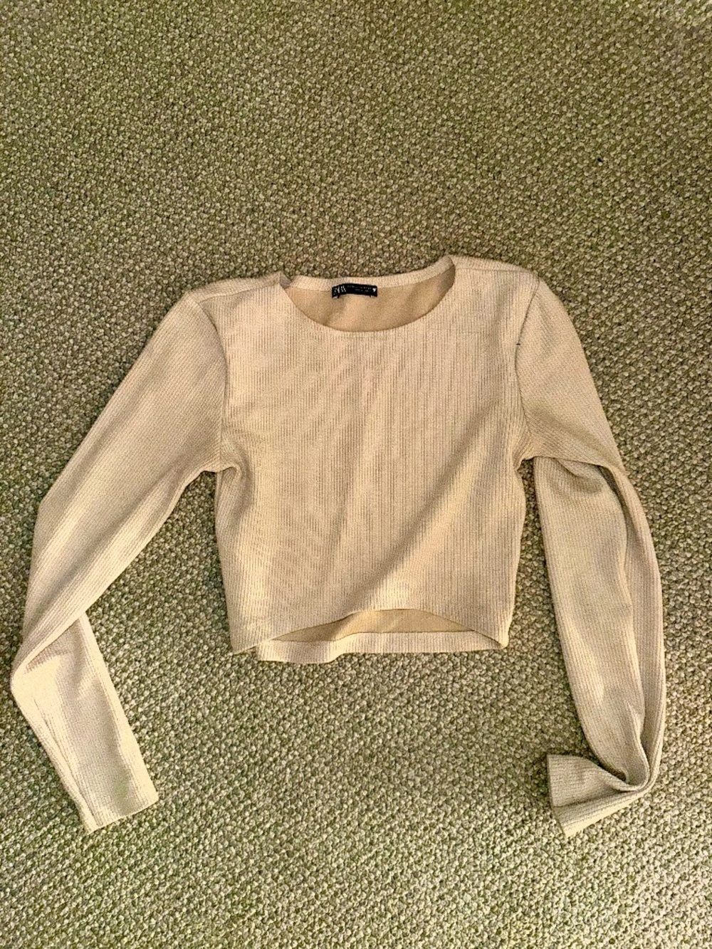 Zara Cream Ribbed Long Sleeve Crop Top
